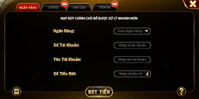 Phiếu điền thông tin rút tiền của nhà cái